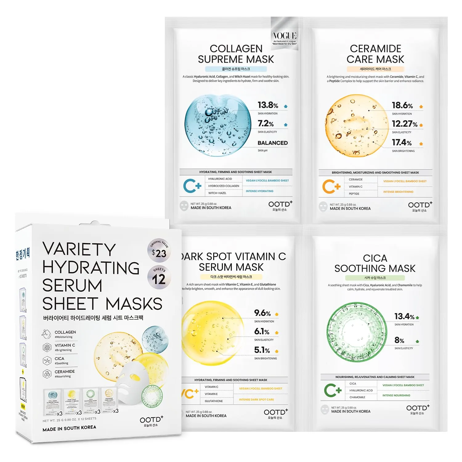 OOTD Variety Hydrating Essence Sheet Masks 12 sheets/ea