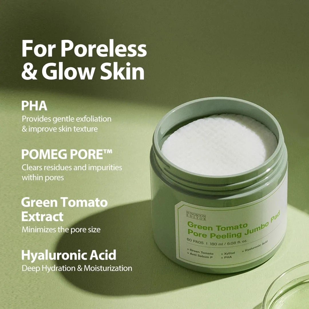 Sungboon Editor Green Tomato Pore Peeling Jumbo Pad 60pads, 180ml 4