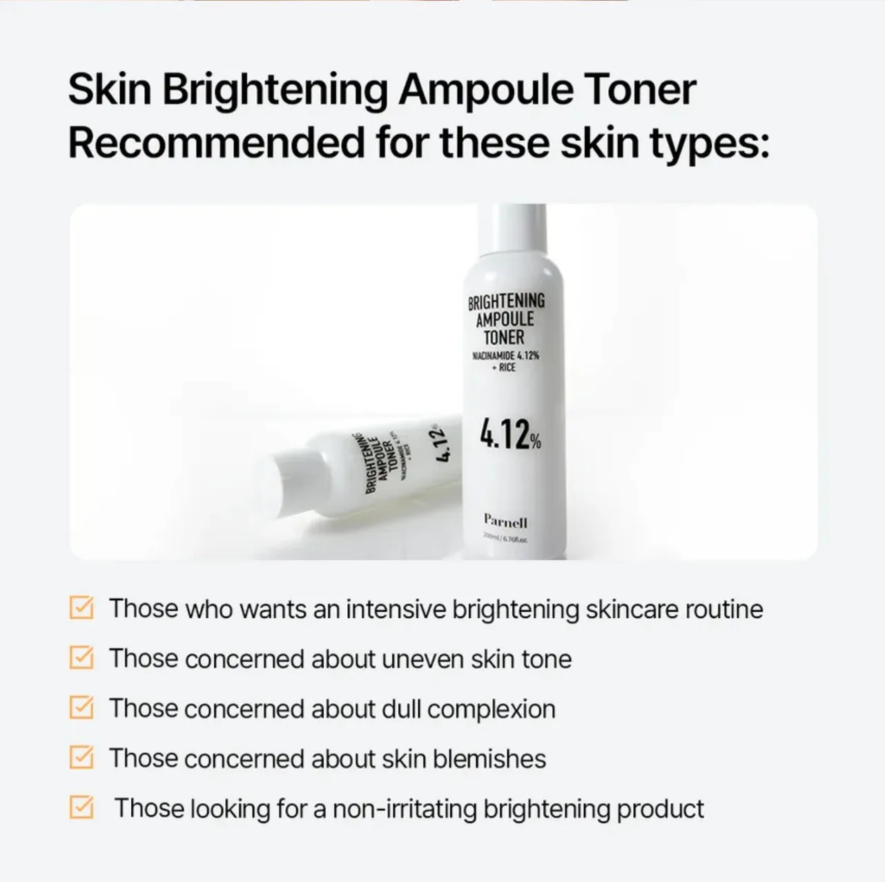 Parnell NIACINAMIDE 4.12 RICE BRIGHTENING AMPOULE TONER 200ml 7