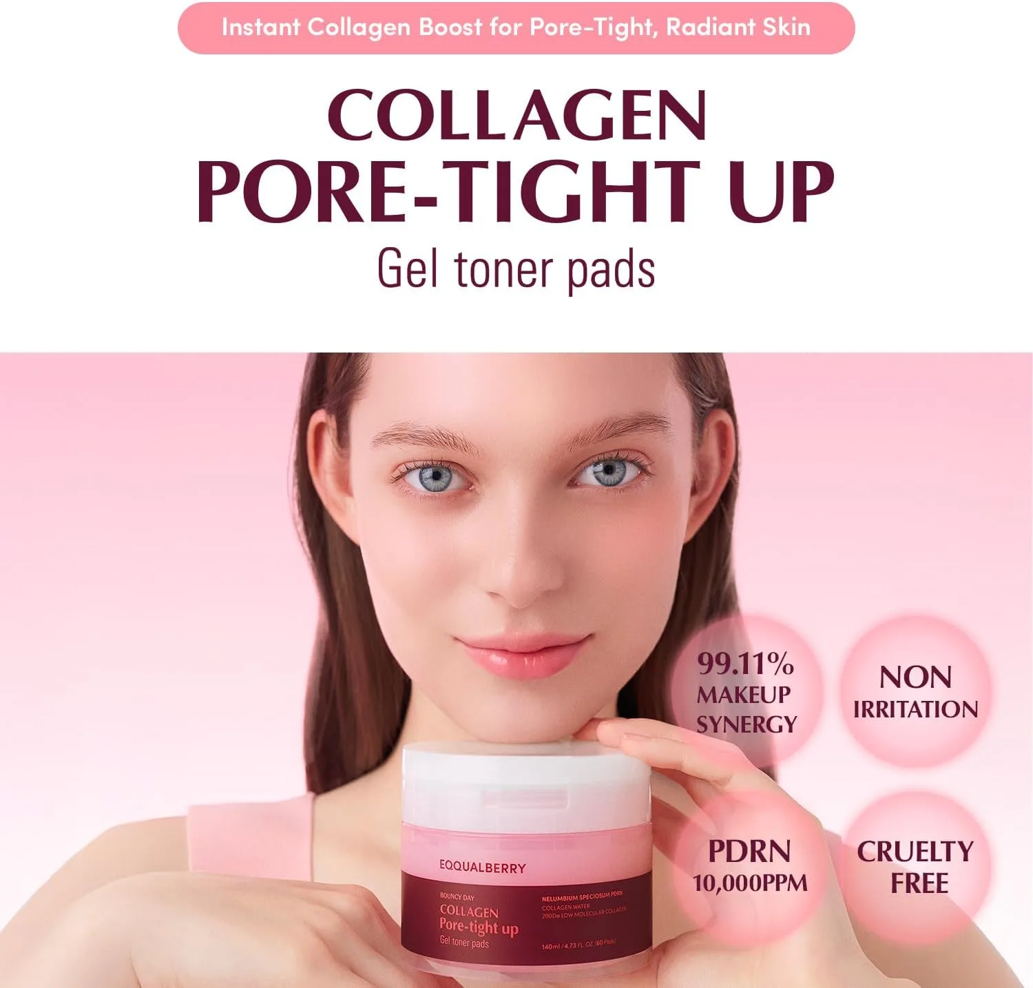 EQQUALBERRY COLLAGEN PORE-TIGHT UP GEL TONER PADS 140ml | 60pads 2