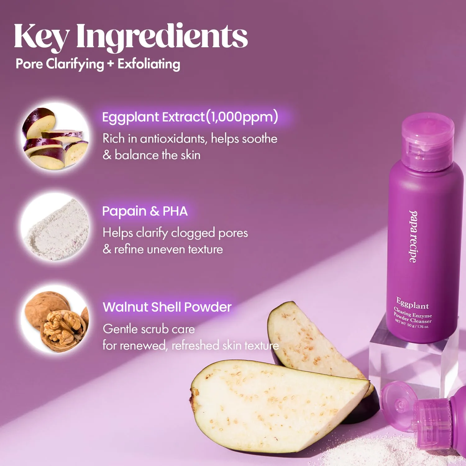 Papa Recipe Eggplant Clearing Pore Enzyme Powder Cleanser 50g 3